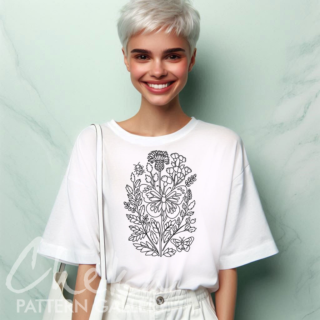 Butterfly hand Embroidery design, modern embroidery pattern, digital download PDF, DIY monarch needlecraft project, Template with Butterfly