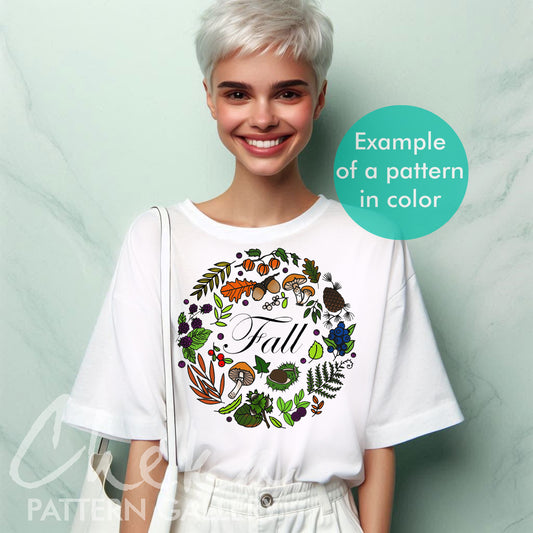 woman fall tshirt, Autumn botanical embroidery, floral pattern for hand embroidery. An embroidery calendar. Autumn embroidery pattern. Simple embroidery pattern