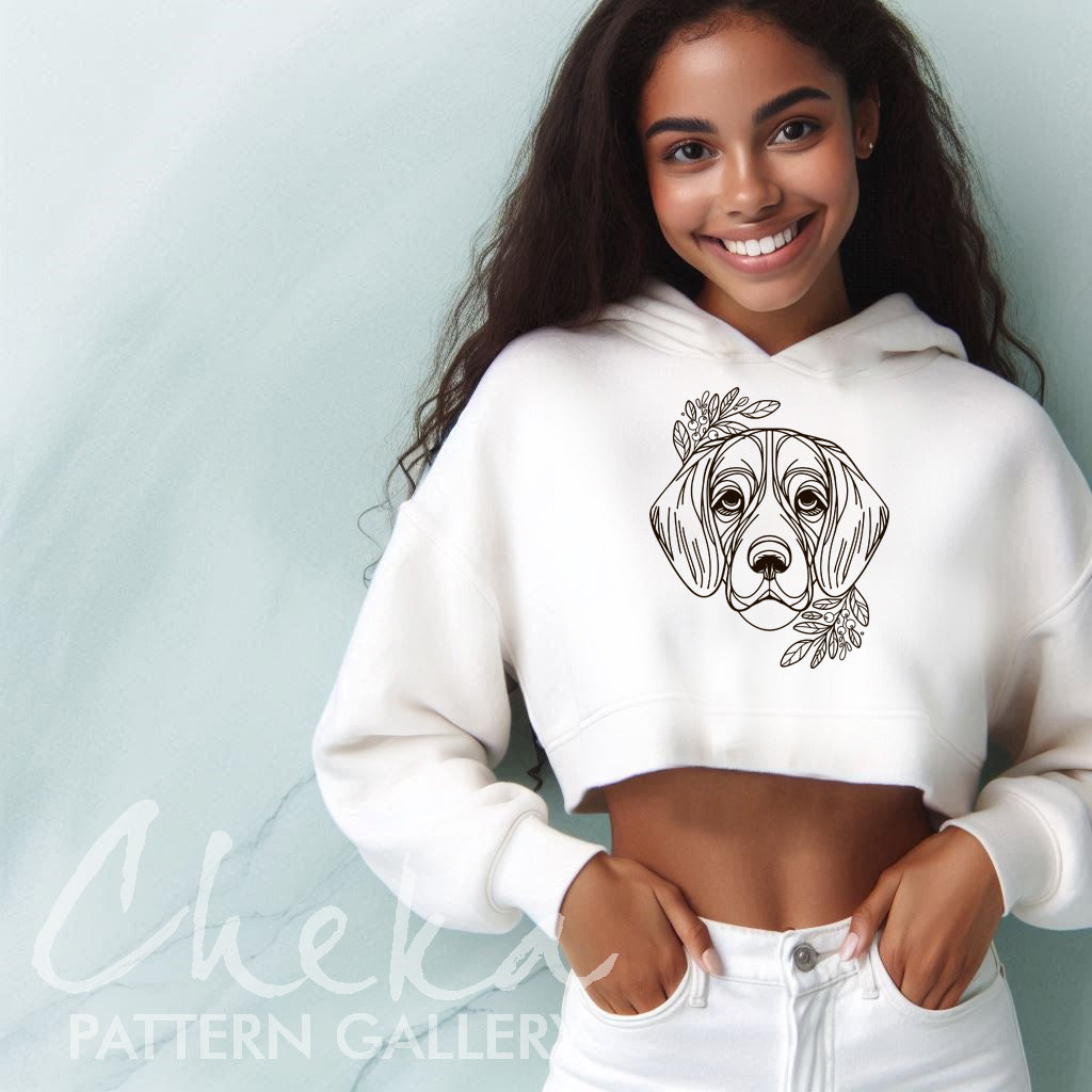 Beagle portrait, digital pet portrait, Embroidery scheme with a Beagle, dog embroidery template, floral embroidery design, Dogs lover gift, biegle tshirt