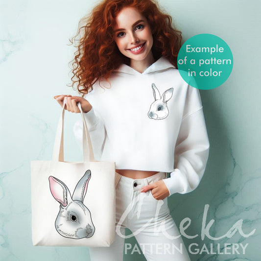 Bunny embroidery pattern, digital pet portrait. Embroidery scheme,fancy animal embroidery, bunny embroidery template, pet embroidery design