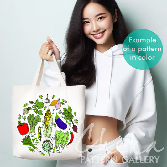 shopper, Garden embroidery. Corn, eggplant, paprika, lettuce, garlic, leek, peas, beetroot pattern. Gastronomic embroidery, hand embroidery patterns
