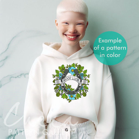 horse girl hoodie, Horseshoe with flowers, a gift for a horse lover,PDF pattern for hand embroidery in the form of a horseshoe,symbol of wealth and well-being