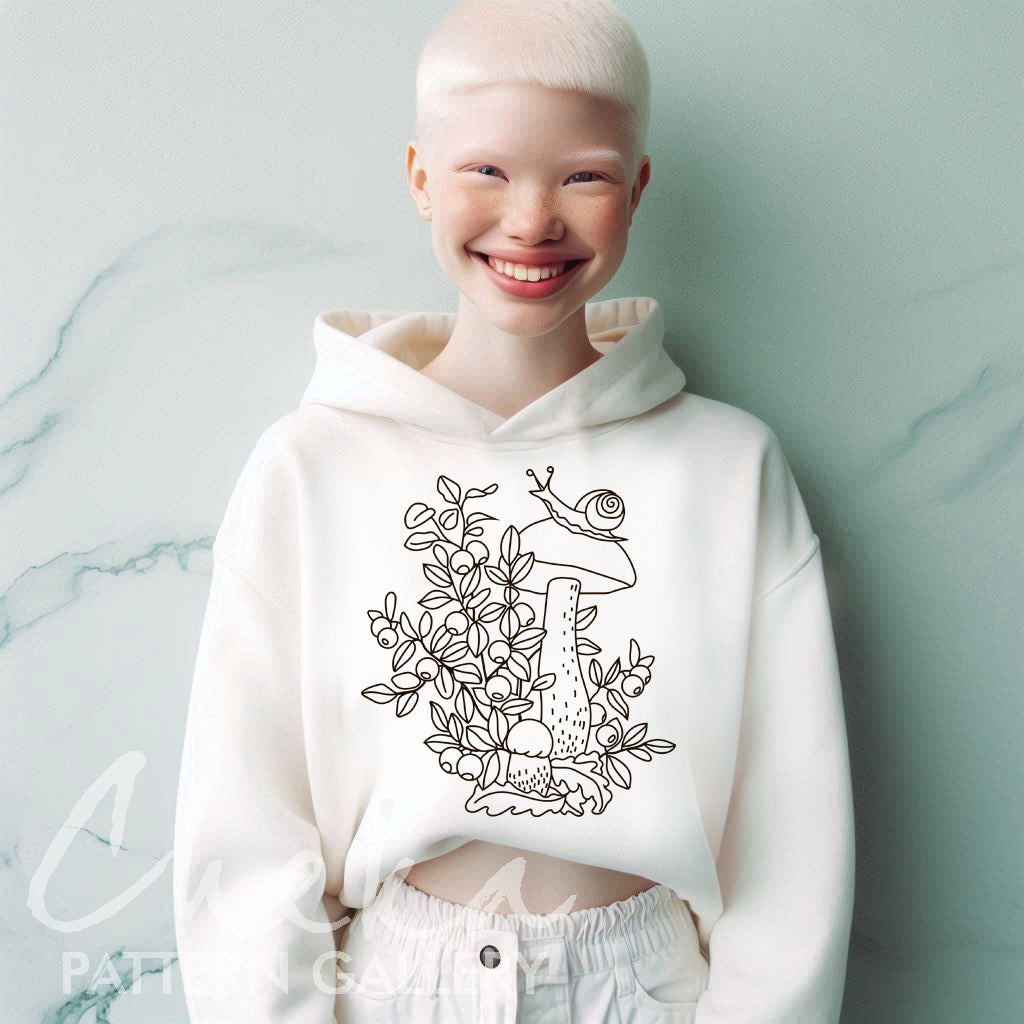 mushroom hoodie, Autumn embroidery designs, Mushroom embroidery pattern. Wild mushrooms and blueberries, hand embroidery pattern. Autumn embroidery patterns