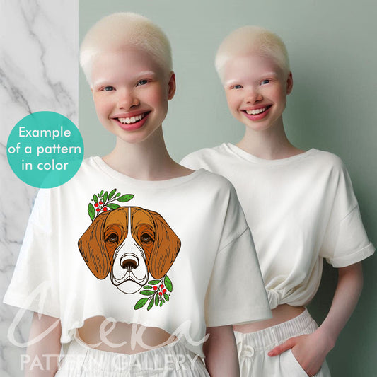 Beagle portrait, digital pet portrait, Embroidery scheme with a Beagle, dog embroidery template, floral embroidery design, Dogs lover gift, dog tshirt