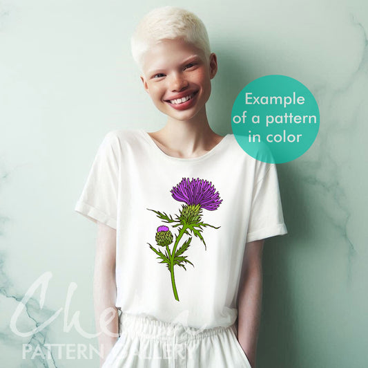 Thistle, a pattern for hand embroidery. Thistle flower with bud, botanical embroidery. Modern Hoop Art, Thistle, Traditional Scottish Crest, embroidered tshirt