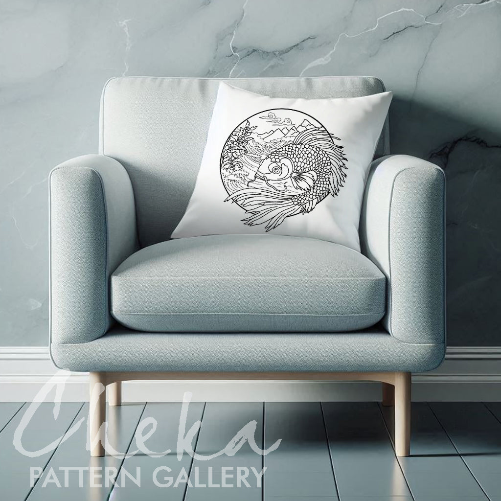 Koi Fish Embroidery, Fish Embroidery Template. Koi Fish Embroidery Pattern, PDF Download Hand Embroidery. Japanese embroidery design PDF