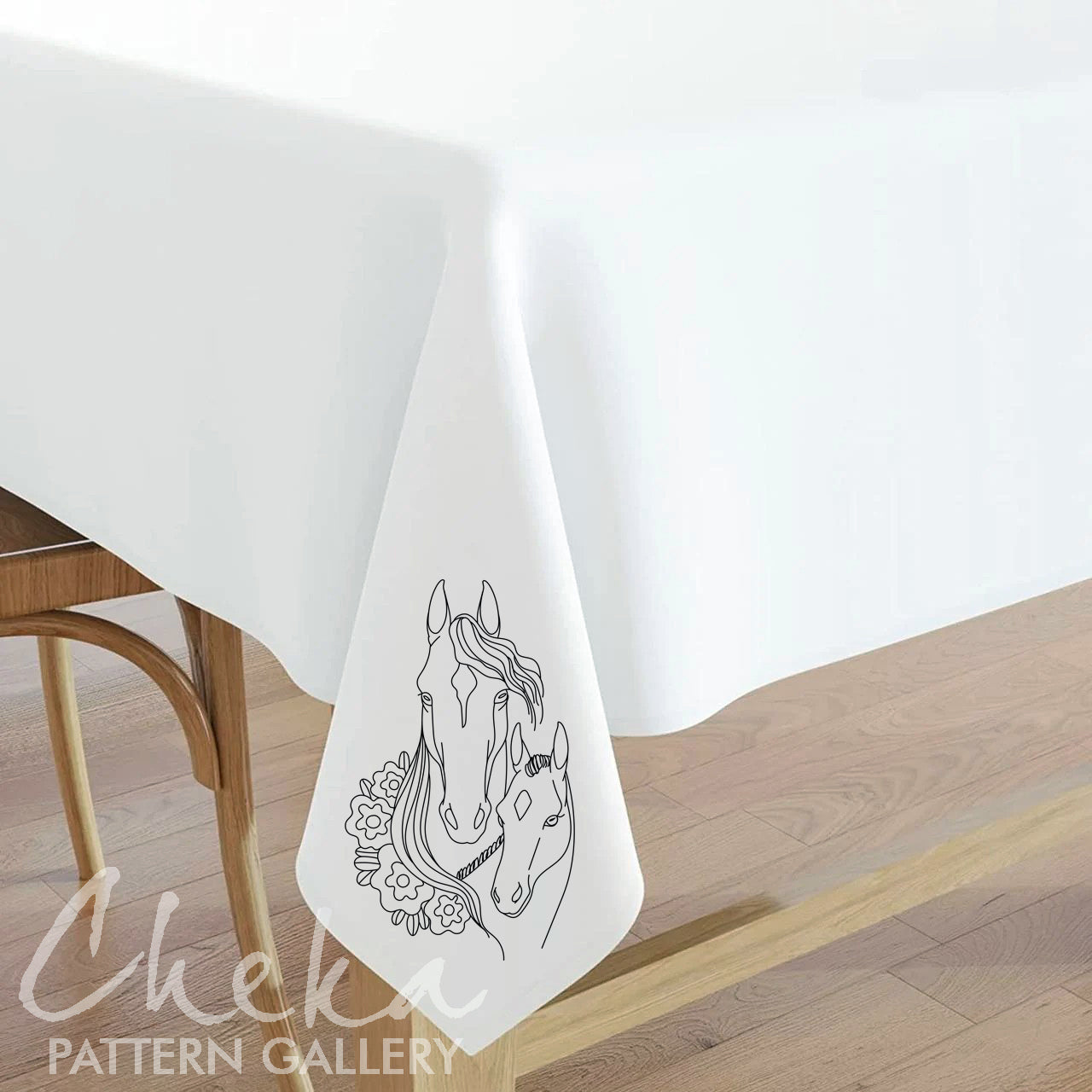 Mare with a foal, hand embroidery pattern. Cute horse portrait. Horse embroidery template. Simple embroidery pattern. Horse digital portrait