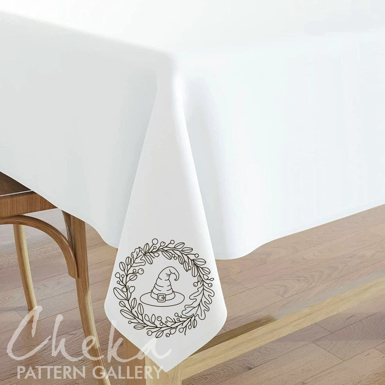 halloween tablecloth, Autumn Embroidery Patterns, Fall Halloween Embroidery Pattern. Witch hat pattern, Halloween embroidery. Fall wreath, hand embroidery pattern