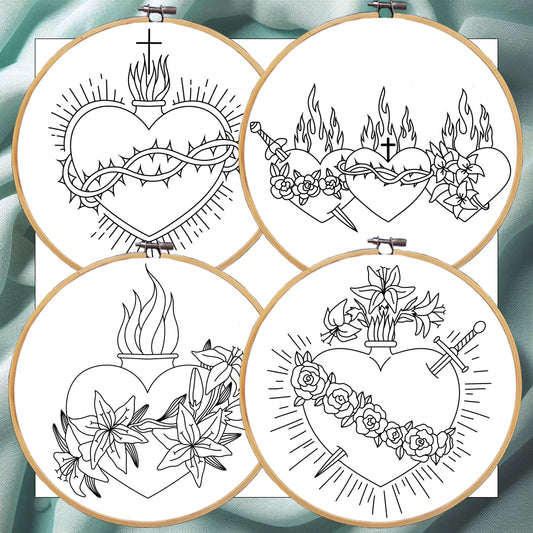 Holy Family Hearts, Sacred Heart Of Jesus pattern, Immaculate, Chaste Heart, Catholic Symbols, Instant Digital Download. Christian Hoop Art