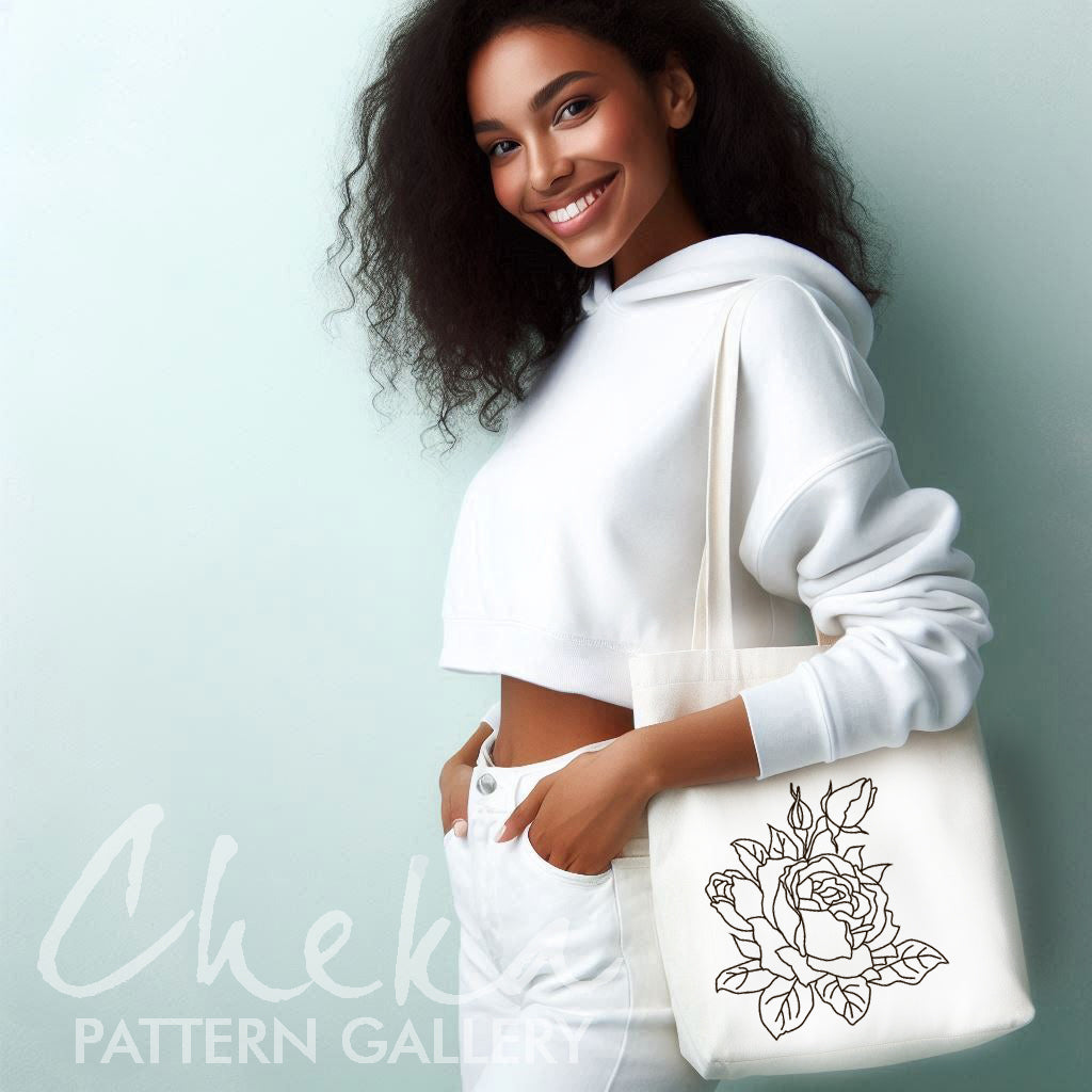 rose shopper, Big rose pattern, digital pattern for hand embroidery. Large rose flower. Floral Embroidery Pattern, floral sewing pattern