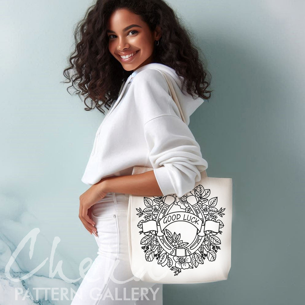 horse girl shopper, Horseshoe with flowers, a gift for a horse lover,PDF pattern for hand embroidery in the form of a horseshoe,symbol of wealth and well-being