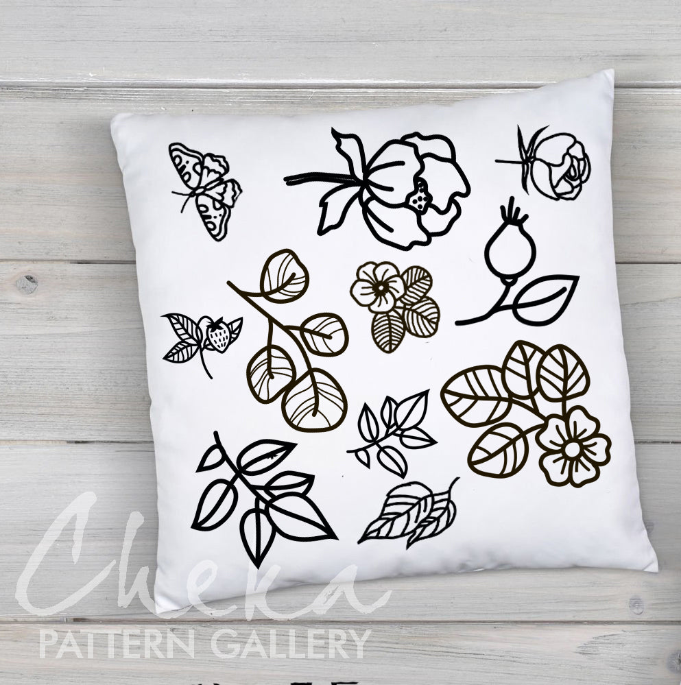 A set of floral patterns for embroidery. Pattern for an embroidered pillowcase, floral template, Embroidered Pillow Case for Sofa Cushion