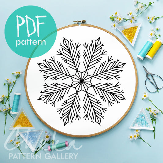 Snowflake, Christmas embroidery pattern, Simple Embroidery. Snowflake Hand Embroidery Design, Winter Embroidery Pattern, Hand Embroidery PDF