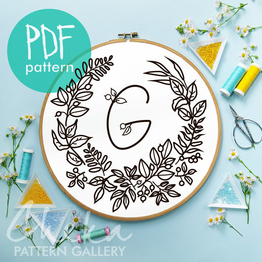 Fall Alphabet, set for hand embroidery. Floral Alphabet Embroidery PDF Pattern. Floral Monogram, Letter Embroidery Designs with leaves