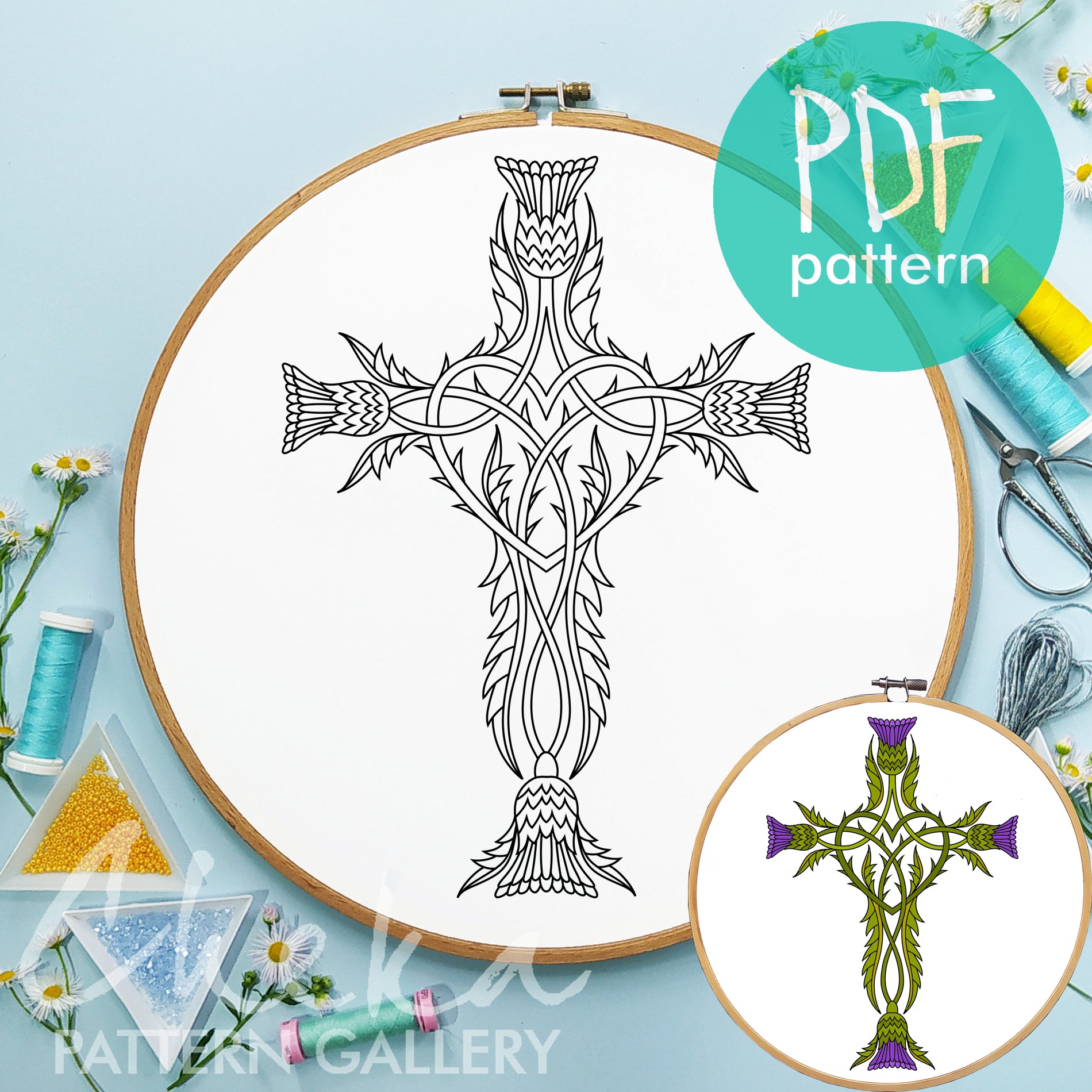 Floral Crosses, Christian Embroidery. Hand Embroidery Pattern Set (PDF), Catholic Hoop Art