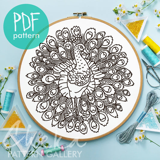 Peacock Hand Embroidery, Beautiful Embroidery Pattern, Embroidery PDF, embroidery for beginners, handmade gift, boho gift, hand embroidery