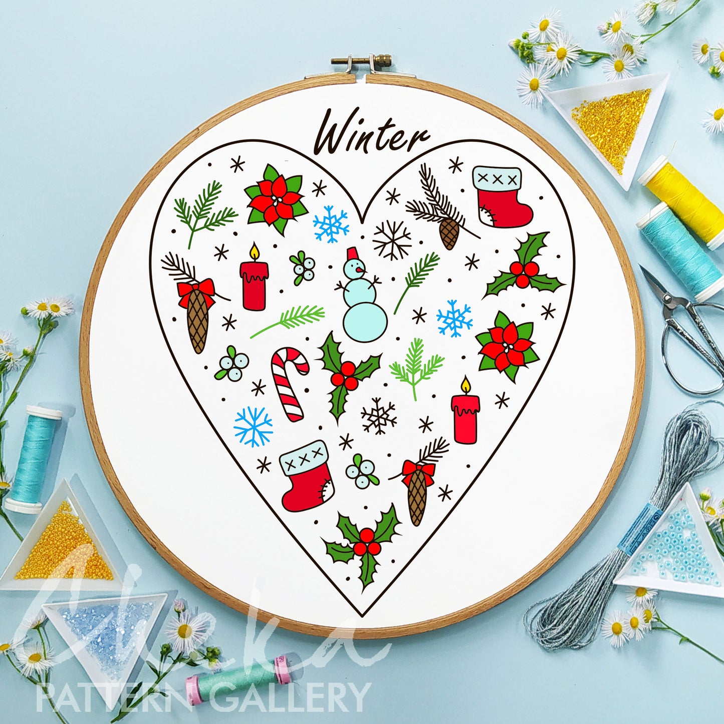 Set of 4 Seasons Hearts Hand Embroidery Pattern. Heart Four Seasons embroidery, Modern Hand Embroidery Pattern. Digital download, DIY crafts