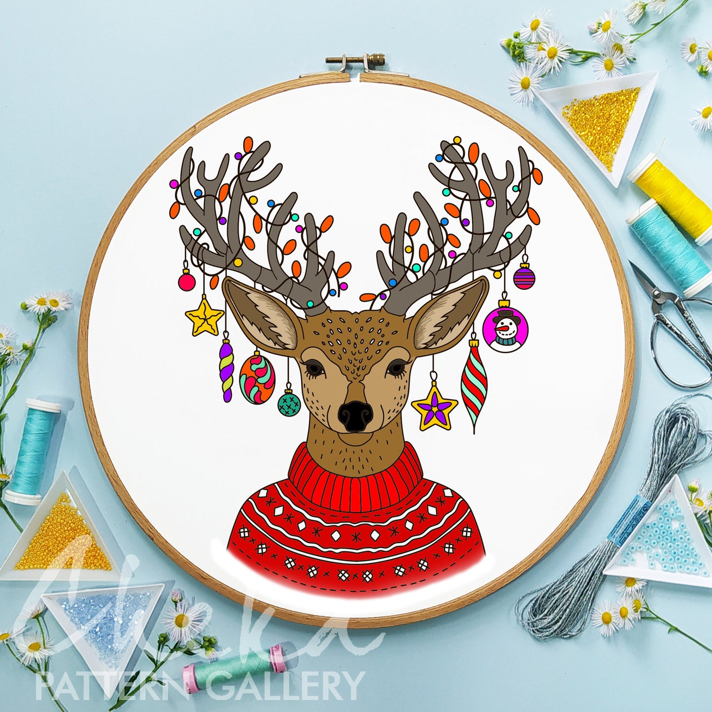 Christmas Deer Embroidery Pattern, Christmas Reindeer, Christmas Embroidery Pattern, DIY Winter Crafts, Holiday Hand Embroidery Pattern PDF