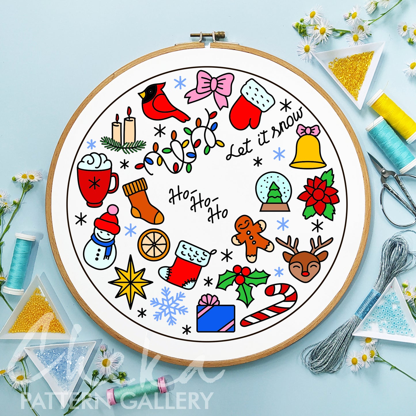Christmas decoration. Christmas hand embroidery pattern, cozy embroidery ornament PDF, Christmas home decor