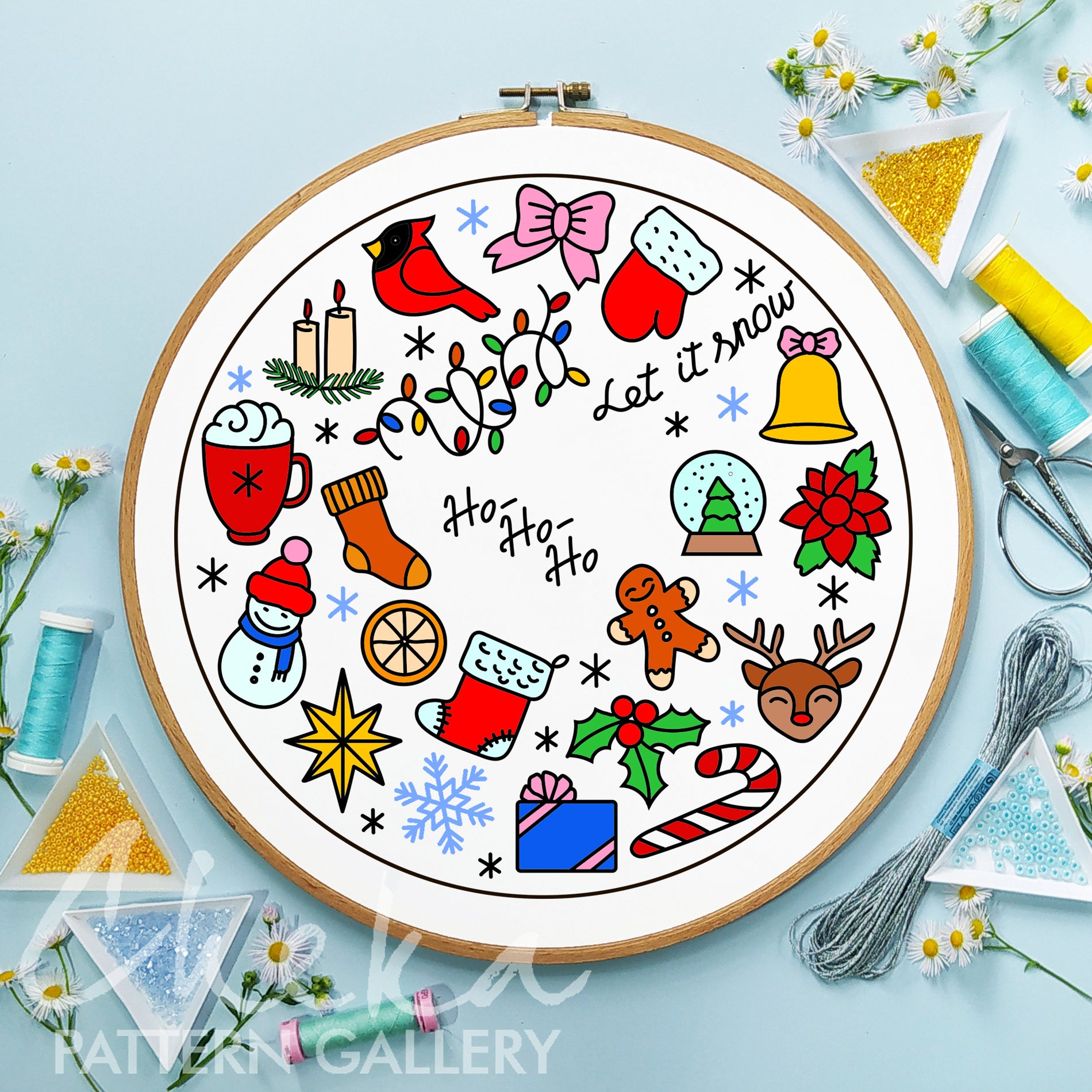 Christmas decoration. Christmas hand embroidery pattern, cozy embroidery ornament PDF, Christmas home decor