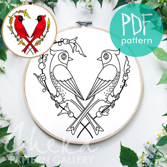 Floral heart, Birds Hand Embroidery pattern, Flower embroidery design, Hand Embroidery, St Valentin embroidery pattern, Diy Craft, Hoop Art