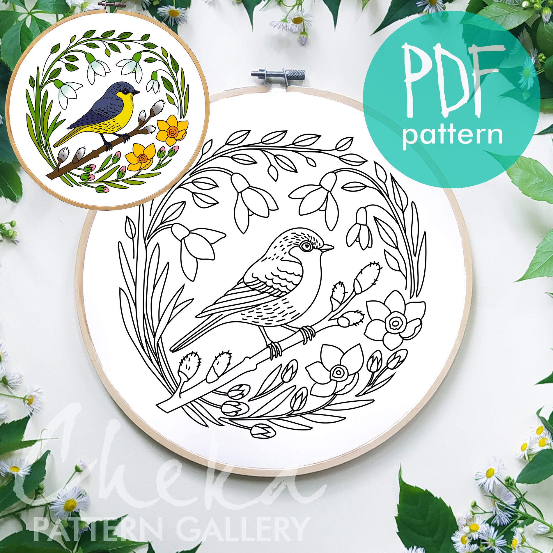 Small bird, the symbol of spring. Bird hand embroidery pattern. Colorful titmouse, Hand Embroidery Pattern PDF, Instant Download, hoop art