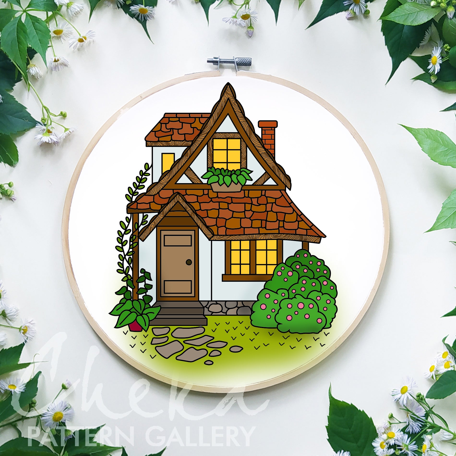 Cottage Hand Embroidery Template, village House, garden Embroidery Pattern PDF, Cottagecore Embroidery Pattern, Home Hand Embroidery Pattern
