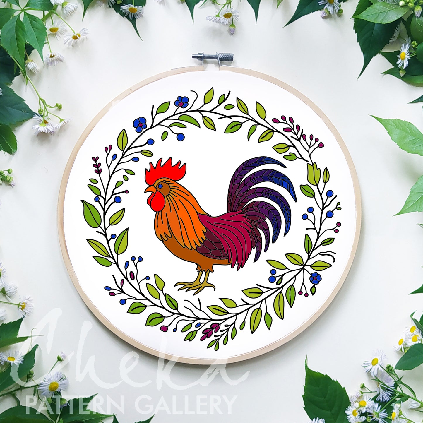 The rooster, the symbol of France. Cockerel hand embroidery pattern. Colorful Rooster Hand Embroidery Pattern, Instant Download, hoop art