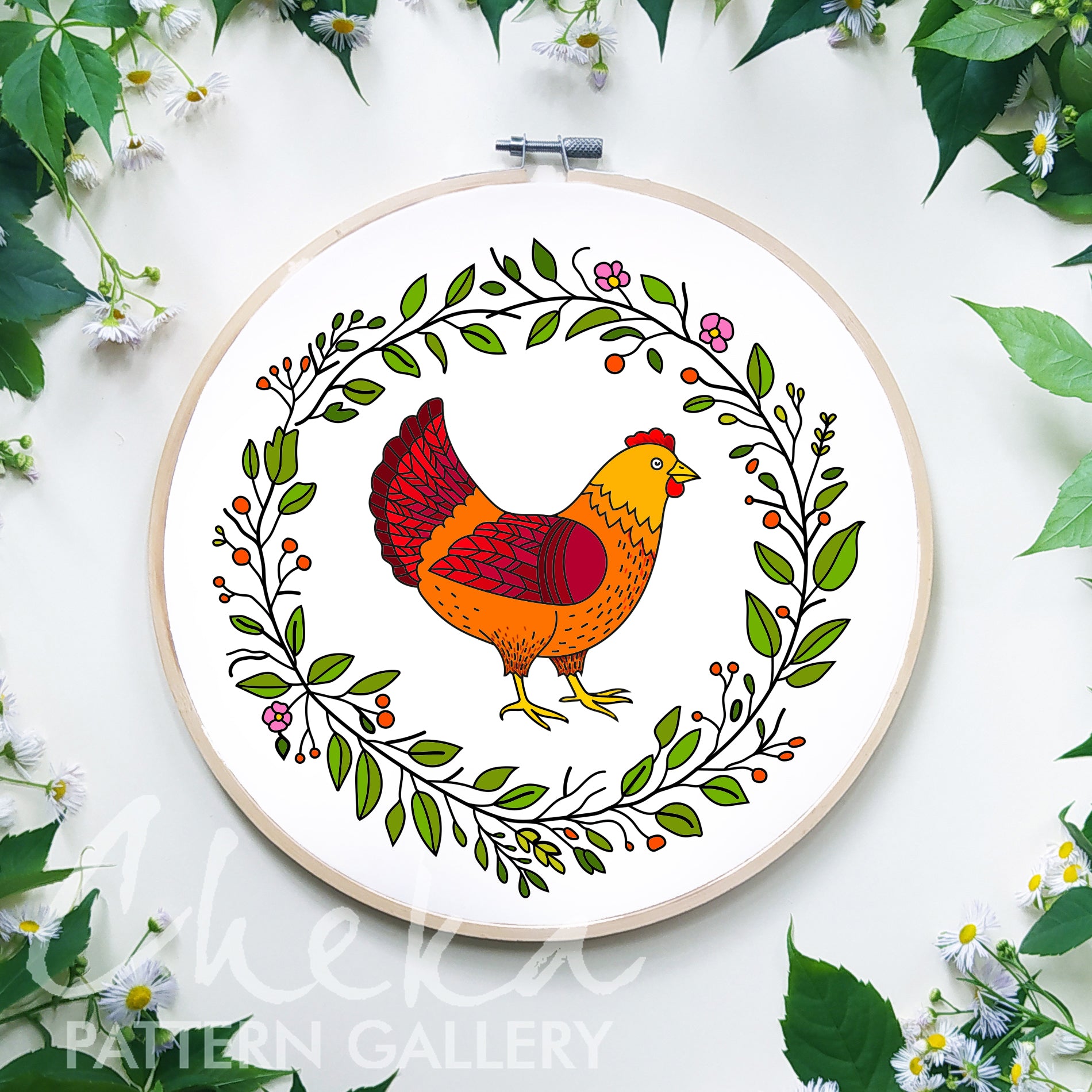 The Hen, hand embroidery pattern. Cute Hen hand embroidery pattern. Colorful Chicken Hand Embroidery Pattern, Instant Download, hoop art