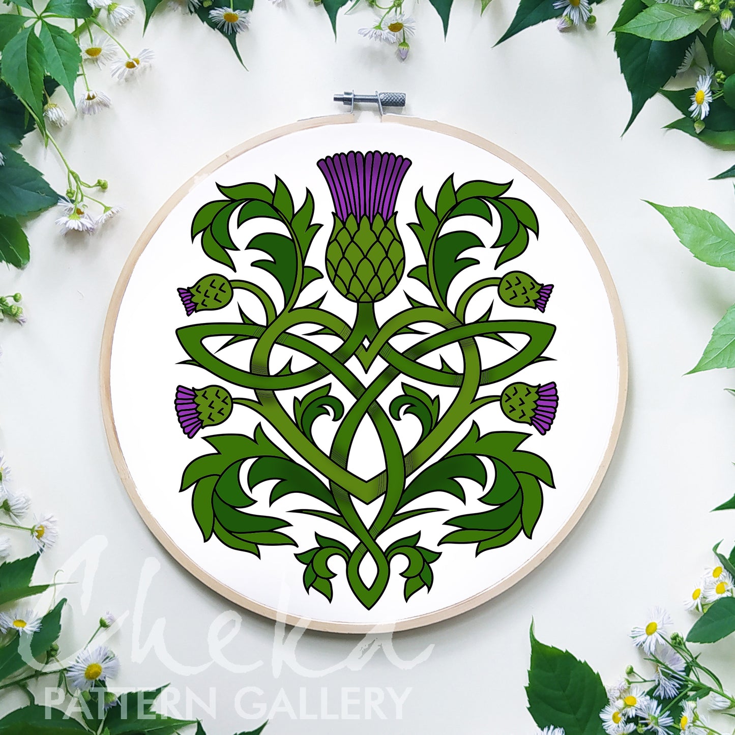 Thistle, pattern for hand embroidery. Traditional Scottish Crest. Decorative Thistle flower, botanical embroidery. Celtic hoop Art, Thistle
