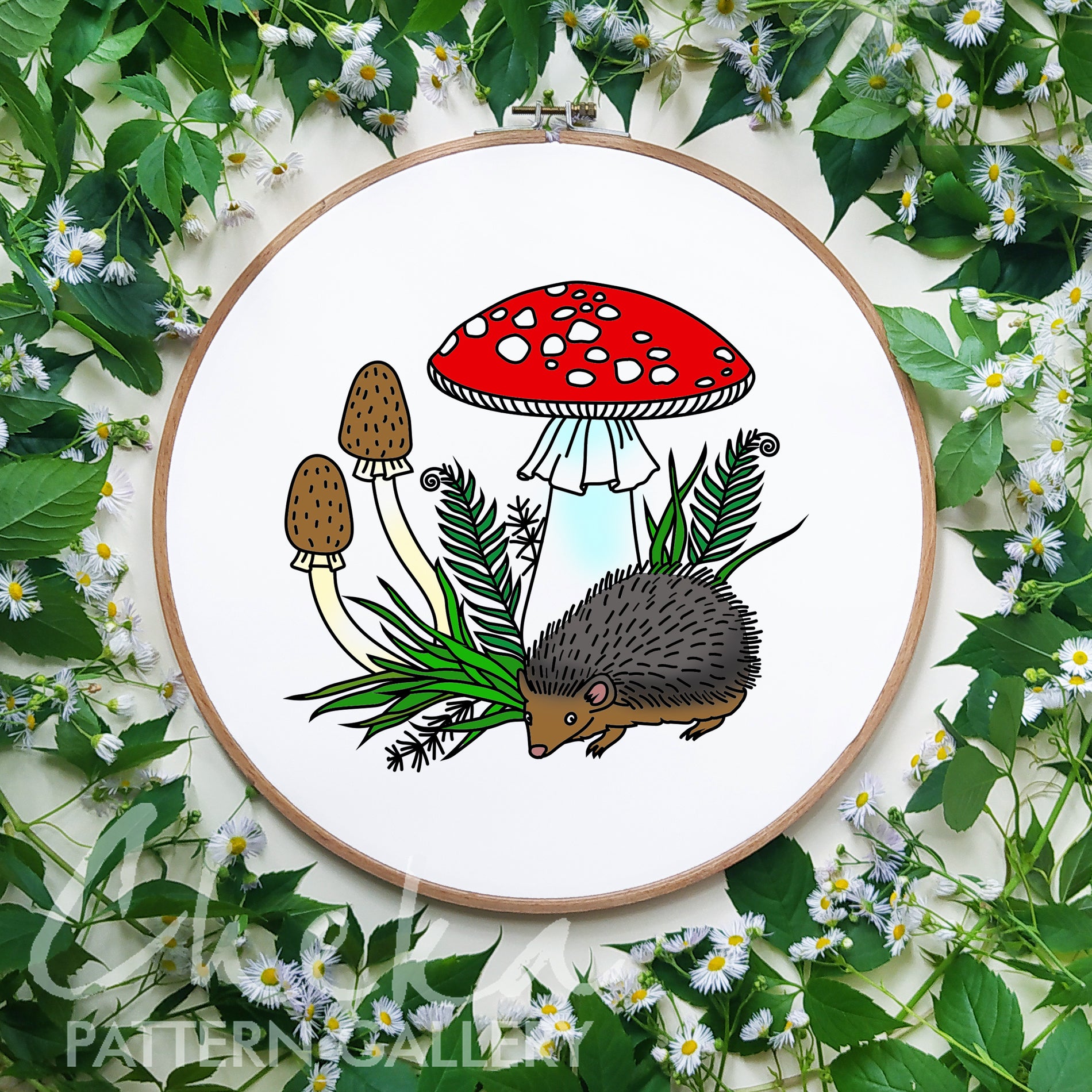 Hedgehog Embroidery Pattern, Autumn embroidery pattern. Forest hedgehog with mushrooms. Cute hedgehog, Mushrooms hand embroidery pattern