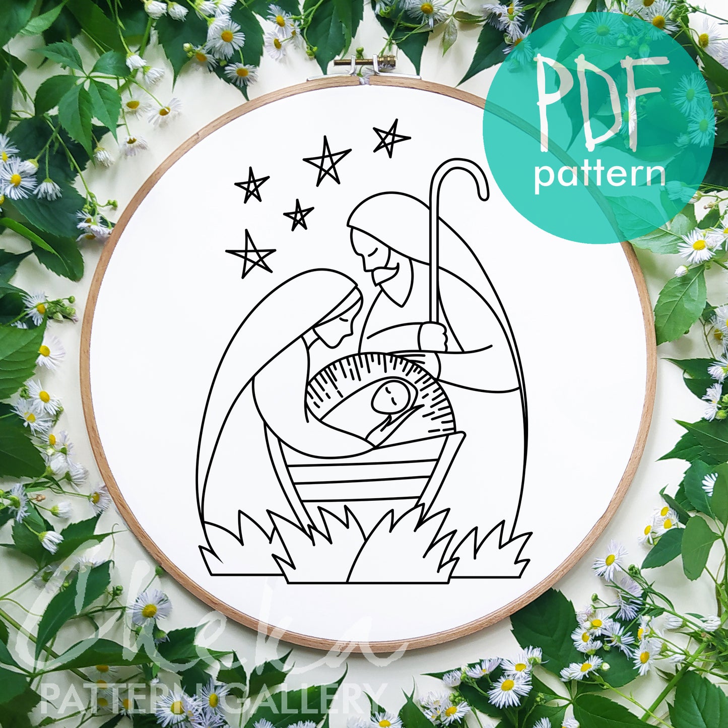 Nativity Scene, Set of 5 Hand Embroidery Patterns, Christmas Nativity, Baby Jesus Embroidery, Christmas, Holiday embroidery