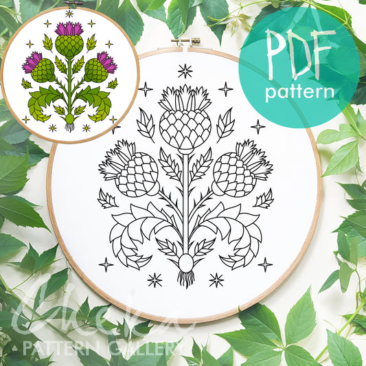 Thistle flower, hand embroidery pattern PDF. Traditional Scottish Crest. Decorative Thistle flower, botanical embroidery. Hoop Art, Thistle