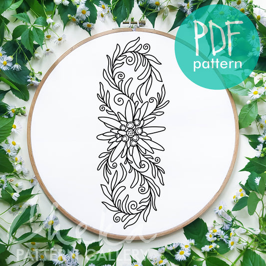 Edelweiss hand embroidery pattern. Edelweiss embroidery design PDF, mountain flower. Botanical embroidery. Austrian Folk embroidery designs