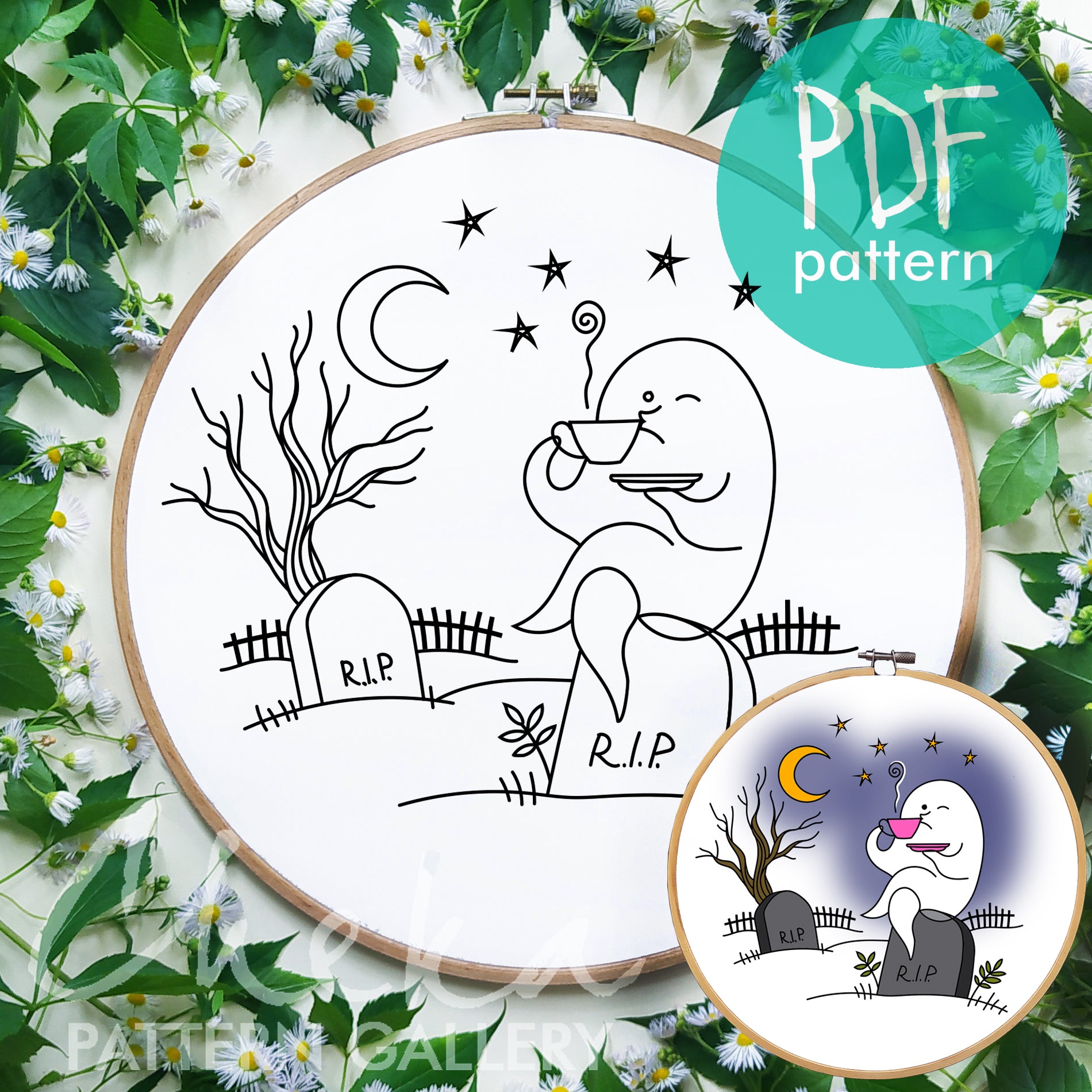 Ghost, Halloween Embroidery Pattern. Trick Or Treat Embroidery. Halloween scary embroidery, PDF Digital Download