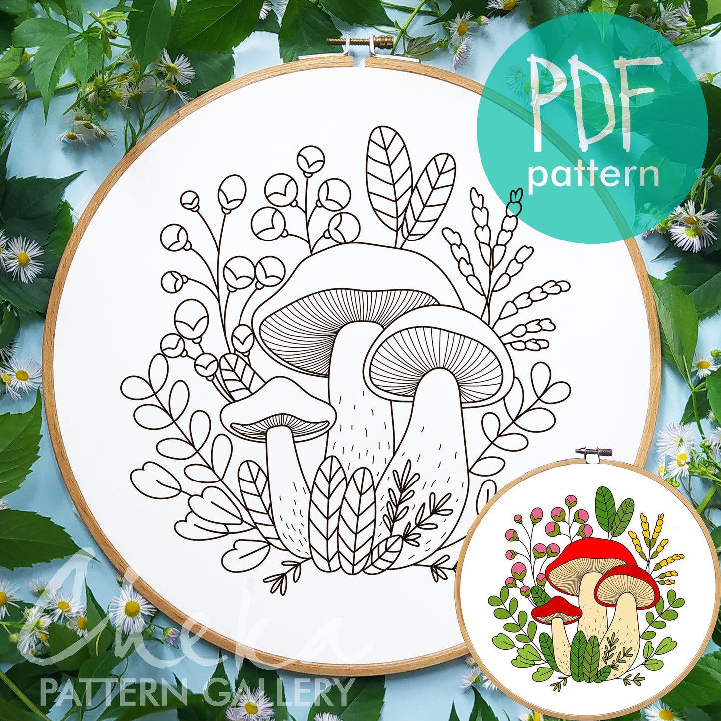 Mushroom Forest PDF Pattern. Mushroom embroidery pattern. Autumn embroidery patterns. Digital Download. Forest embroidery, beginner friendly