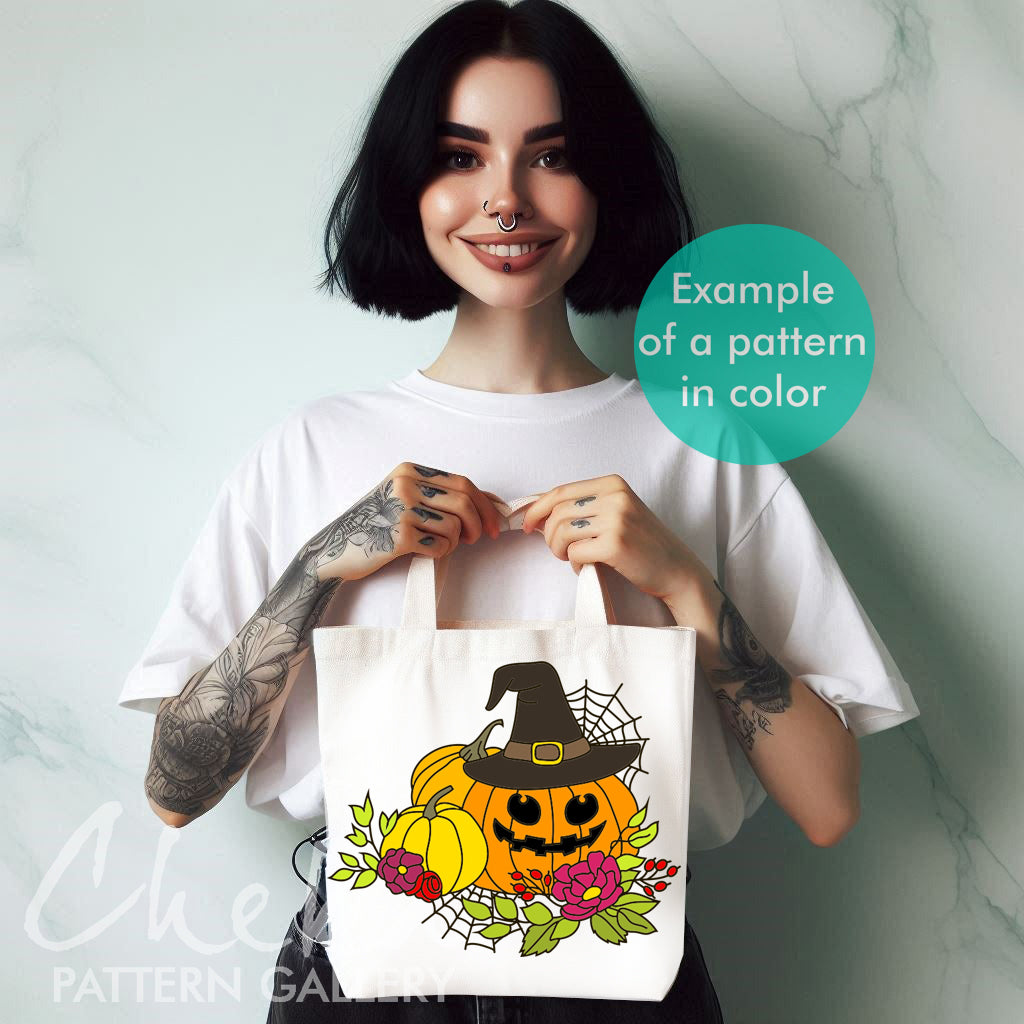 creepy shopper, Big pumpkin Hand Embroidery Pattern, Pumpkin Pattern, Halloween Pattern, Autumn Crafts, Hand Embroidery PDF, Halloween crafts, fall decor