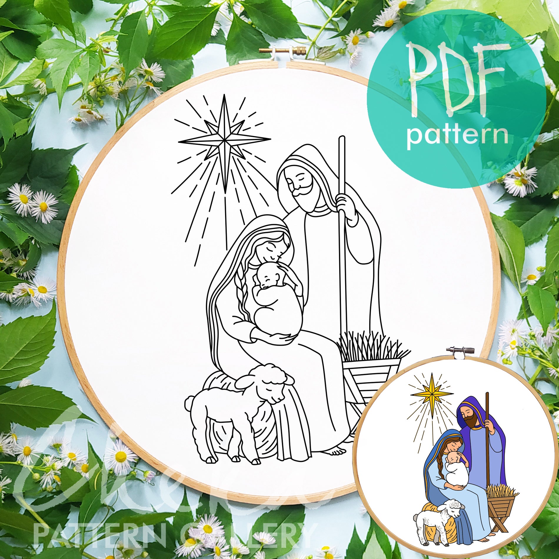 Nativity Scene, Hand Embroidery Pattern, Christmas Nativity, Baby Jesus Embroidery, Hand Embroidery Pattern PDF, Winter embroidery