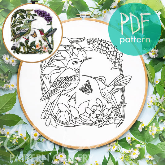 Hummingbird and Starling Hand Embroidery Pattern, Spring Birds Pattern, Hummingbird Pattern, Hand Embroidery Pattern, Wildlife Embroidery