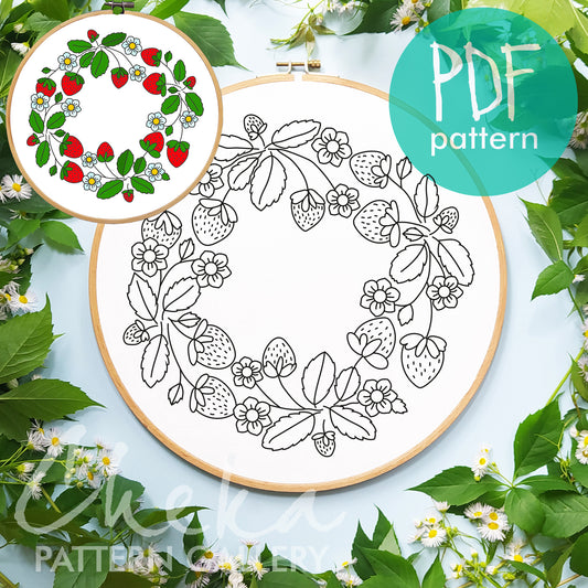 Strawbarry embroidery pattern. Summer berries, Floral embroidery, hand embroidery pattern. Simple embroidery pattern, Beginner embroidery.