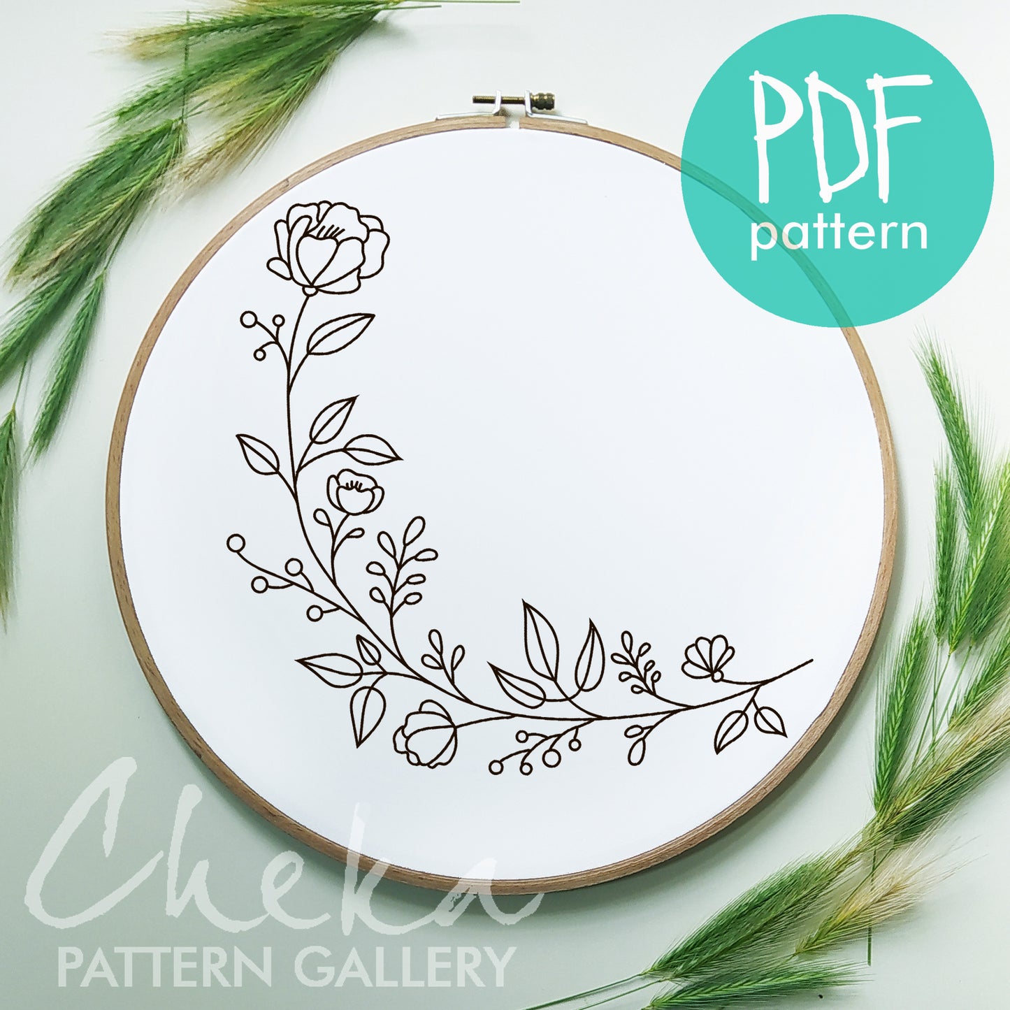 Floral pattern for hand embroidery. Pattern for a sofa cushion. Simple Embroidery for beginners. Hand embroidery scheme for a pillow case