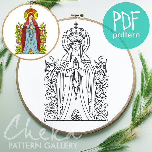 Virgin Mary, hand embroidery Pattern, Embroidery Pattern, Instant Digital Download. Christian Hand Embroidery, Catholic Religious Art