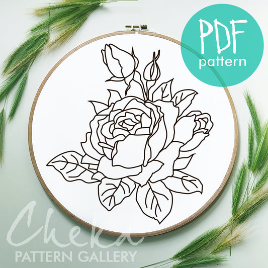 Big rose pattern, digital pattern for hand embroidery. Large rose flower. Floral Embroidery Pattern, floral sewing pattern