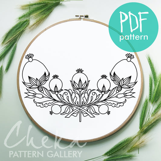 Pomegranate embroidery pattern, Red Pomegranates PDF embroidery pattern. Floral Embroidery, pomegranate embroidery design, Modern hoop art