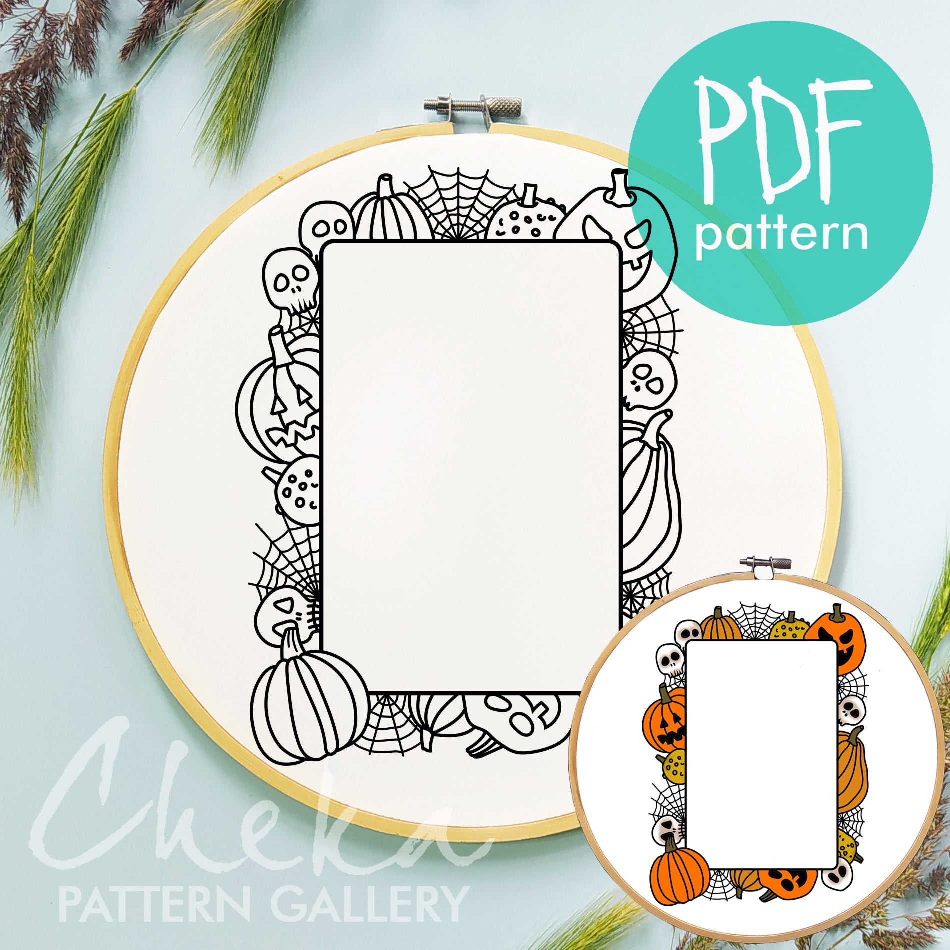 Photo frame, Scary Embroidery, Halloween hand embroidery pattern, handmade embroidered frame, spooky season, digital embroidery pattern PDF