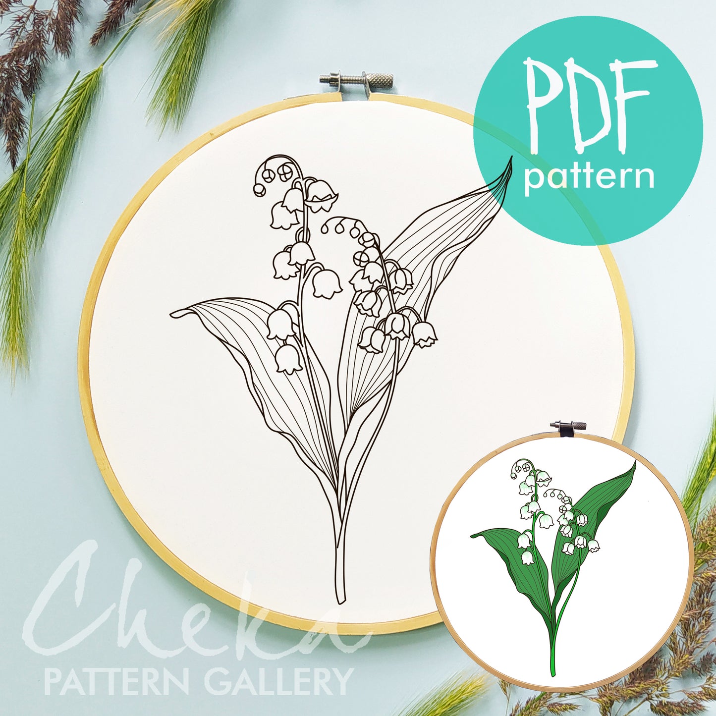 Lilies of the valley hand embroidery pattern,  beautiful flower embroidery pattern, Lilies of the valley. Spring embroidery, Modern hoop art