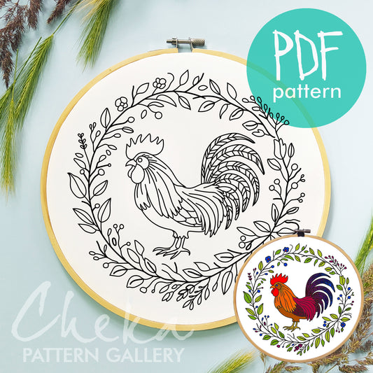 The rooster, the symbol of France. Cockerel hand embroidery pattern. Colorful Rooster Hand Embroidery Pattern, Instant Download, hoop art