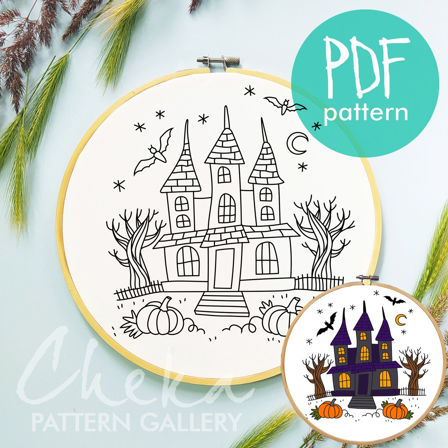 Witchy Home, Embroidery Pattern PDF, Witch Home Crafts, Wicca Embroidery Design. Witch's House. Spooky embroidery