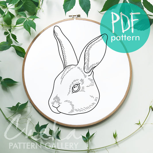 Bunny embroidery pattern, digital pet portrait. Embroidery scheme,fancy animal embroidery,  bunny embroidery template, pet embroidery design