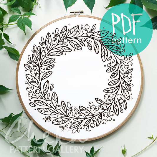 Merry Christmas Hand embroidery pattern, Christmas Embroidery design, Hand Embroidery, Christmas wreath, Christmas Ornament, PDF Pattern